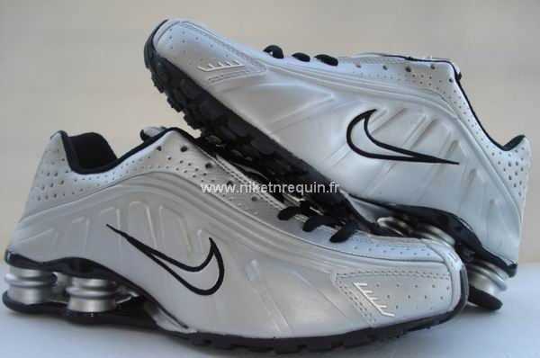 Hommes Nike Shox R4 Blanc Argent